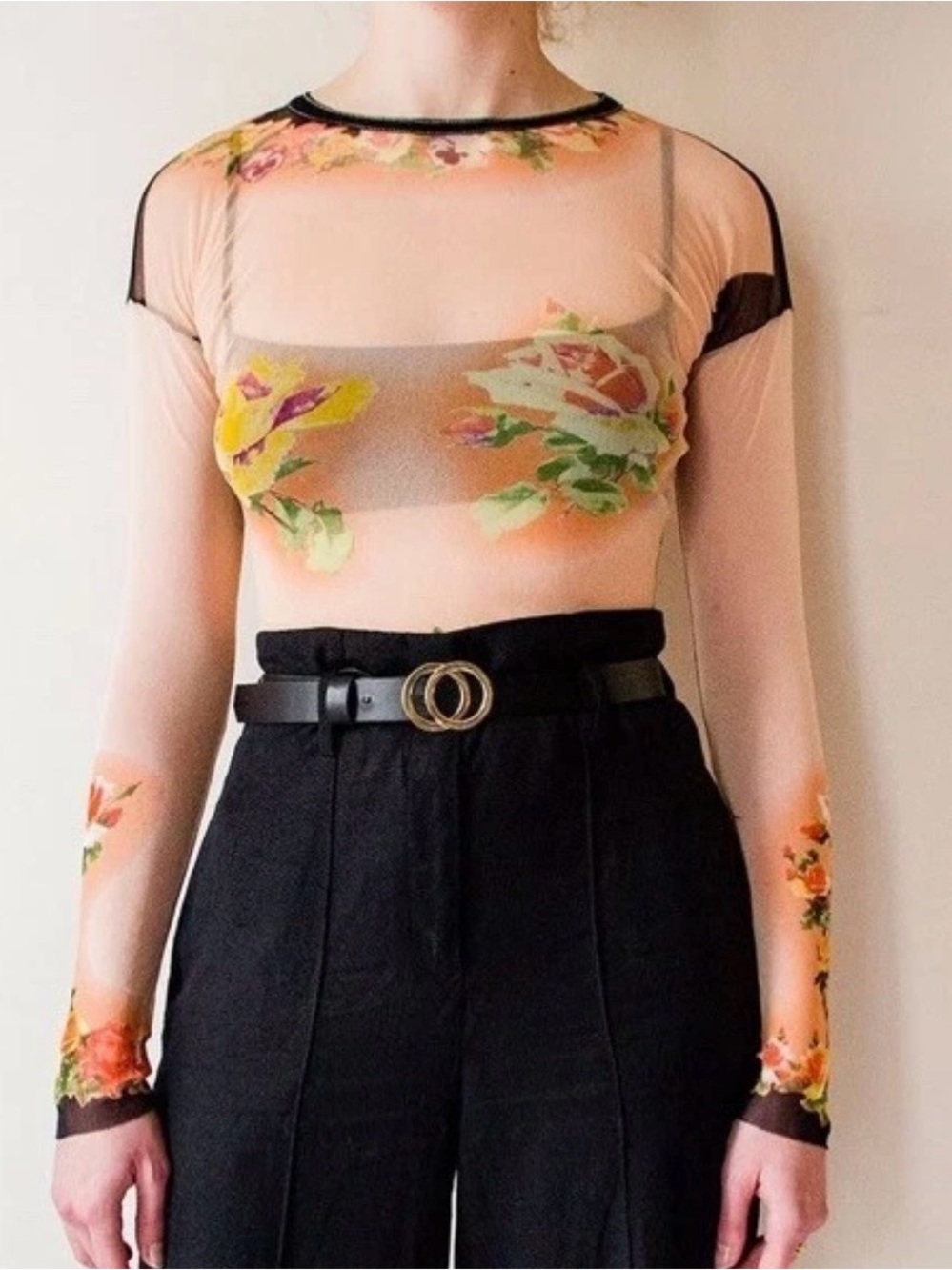 Jean Paul Gaultier Sheer Floral Long-Sleeve Top Vintage 90’s SZ small